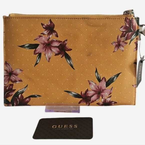 GUESS Mustard Floral Embossed Wristlet - Picture 2 of 5